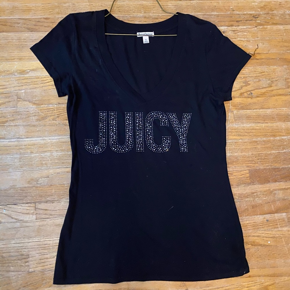 Juicy Couture Signature V Neck Women’s Black Tee